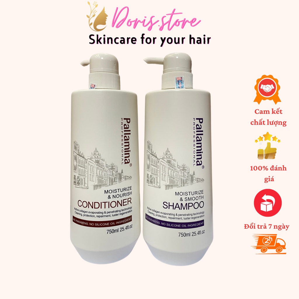 Cặp Dầu gội dầu xả keratin colagen Pallamina kiềm dầu phục hồi tóc hư tổn | Bộ dầu gội xả 750ml