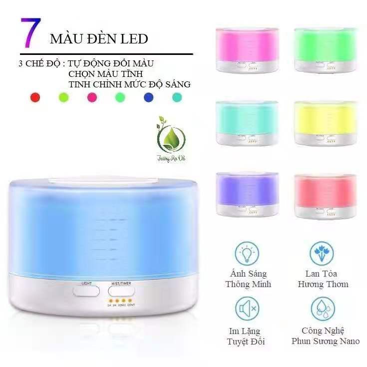 Máy phun sương tạo ẩm, khuếch tán tinh dầu A19 Trụ Trong, dung tích 550ML, có điều khiển, đèn led 7 màu, BH 6 tháng