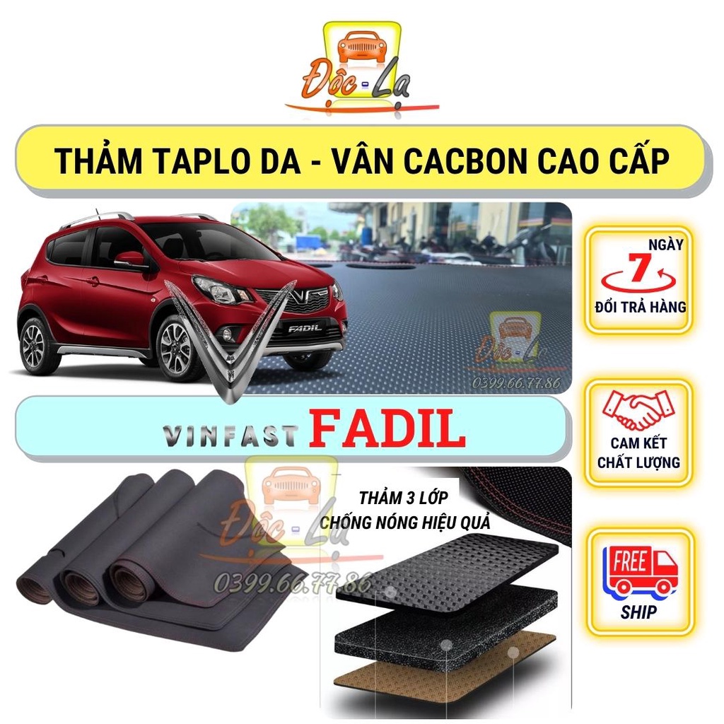 Thảm taplo Vinfast Fadil 2018 - 2021 vân Cacbon 3 lớp cao cấp, chống nóng, bảo vệ ô tô hiệu quả