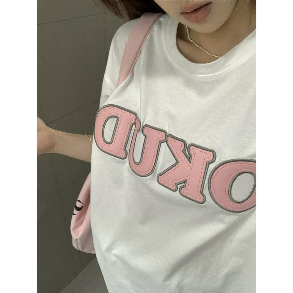 Áo Thun Tay Ngắn Cổ Tròn Thêu Chữ Phong Cách Hàn Quốc 63313