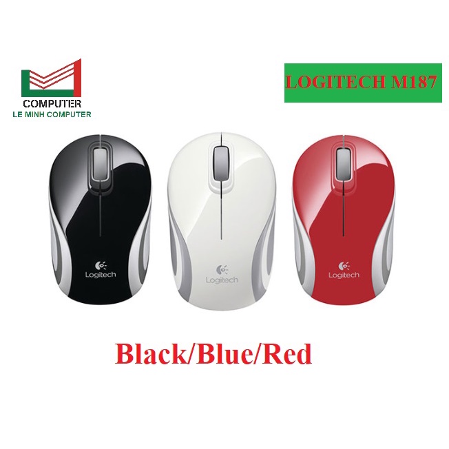 Chuột không dây cao cấp, siêu bền LOGITECH M187 Black/Blue/Red Laser