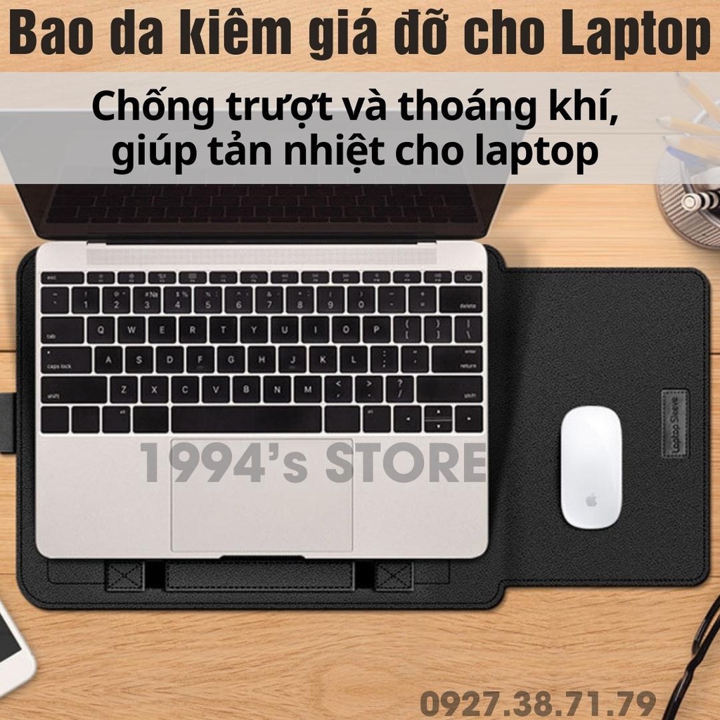 Bao da MacBook kiêm giá đỡ chống nước cho Laptop, Ultrabook, Surface Book, Xiaomi, Xiaomi RedmiBook, Dell XPS