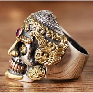 Nhẫn Inox Hình Đầu Lâu Đính Đá Ruby