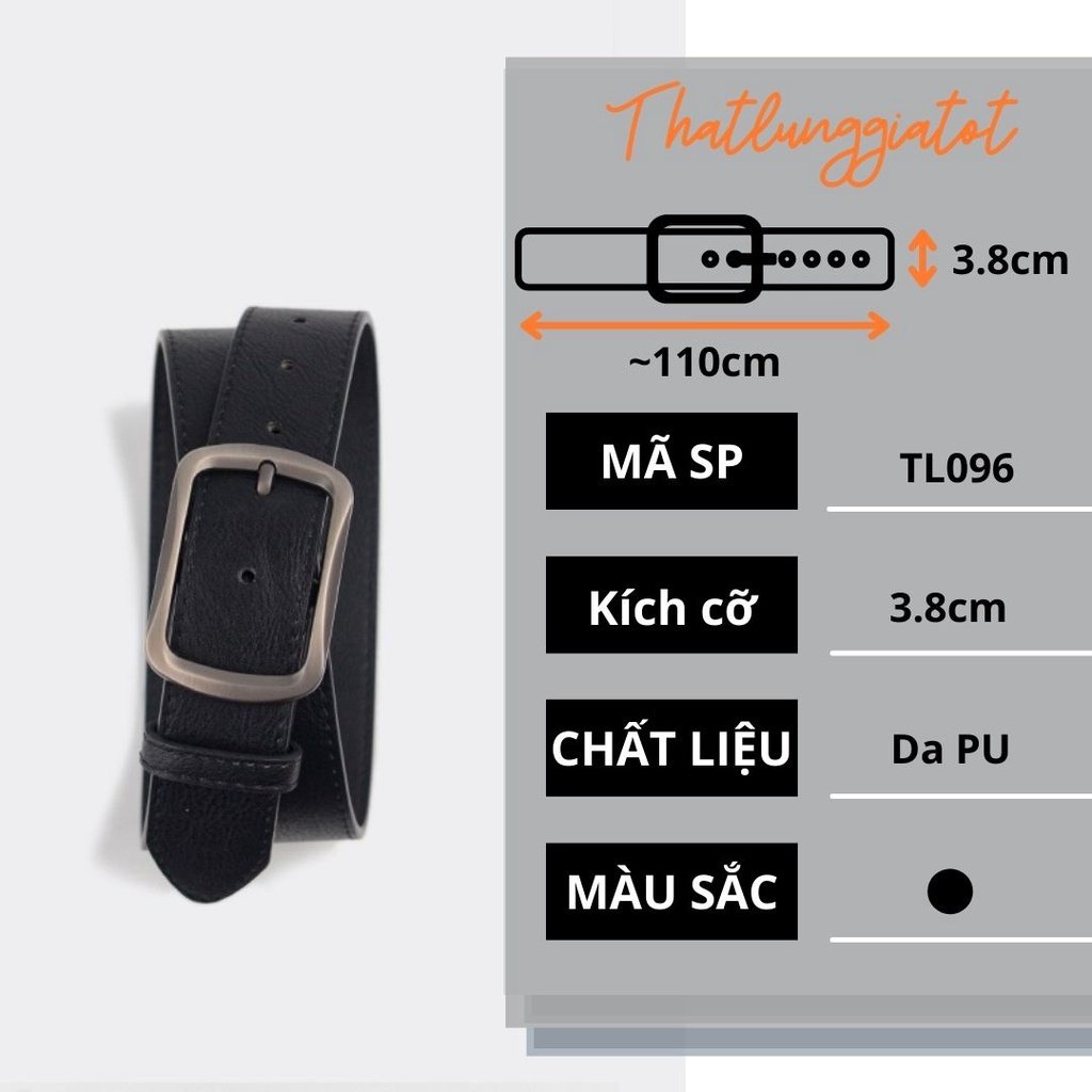 Thắt lưng nam da Hàn Quốc chữ nhật bo viền Unisex da đẹp Dây nịt lưng nam Ulzzang phong cách Hàn Quốc bản to 3.8cm Cam