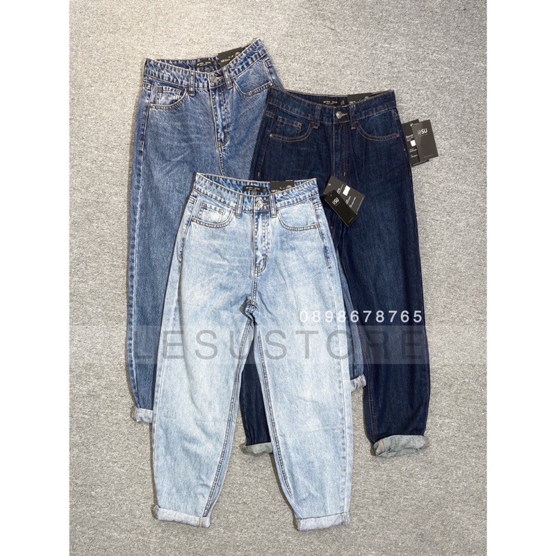 ẢNH TỰ CHỤP Quần Momjeans trơn không co giãn