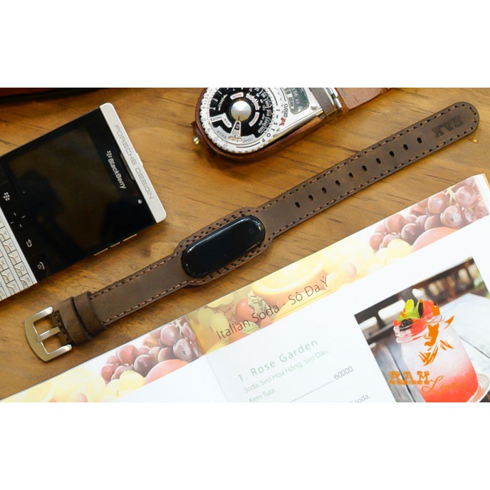 Dây miband RAM Leather da bò nâu đất cao cấp cho miband 3 , miband 4 , miband 5, miband 6