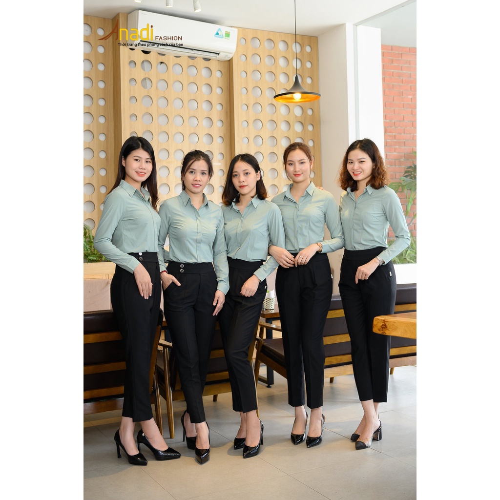 Áo Sơ Mi Nữ Tay Dài Đẹp Cao Cấp Anadi Fashion Công Sở Dài Tay Caro Nhí Chất Lụa Mềm Mịn Mát Không Nhăn Không Xù A233