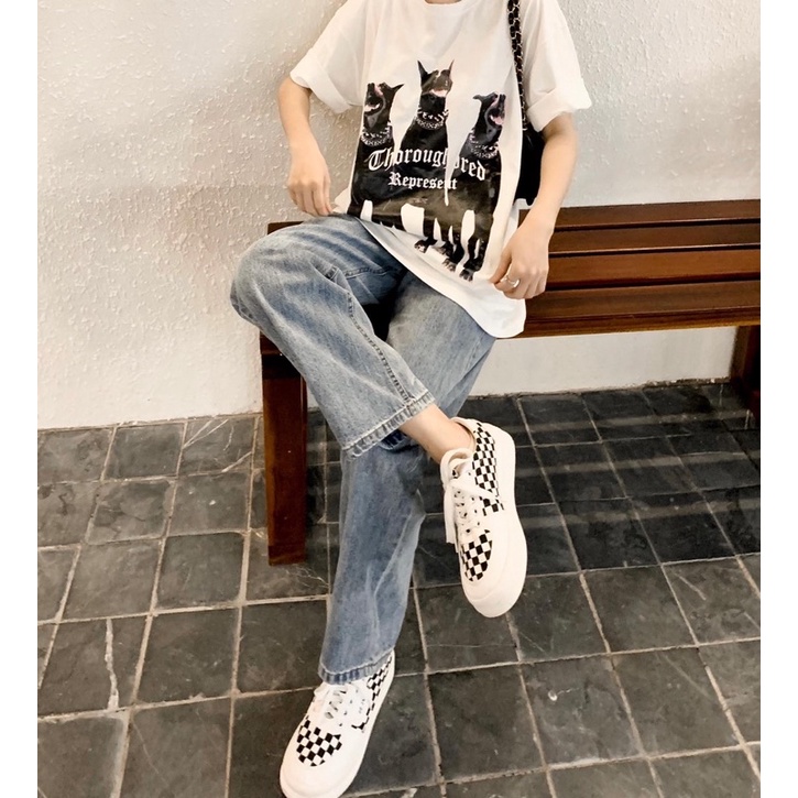 Quần bò suông 2 cúc cạp cao