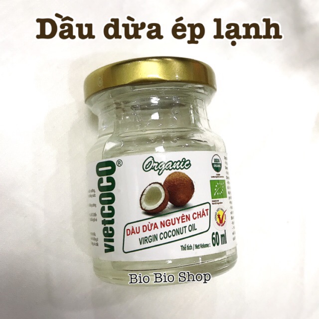 Hũ Dầu Dừa hữu cơ ép lạnh 60 ml Vietcoco dầu dừa ép lạnh coconut keo hũ thủy tinh