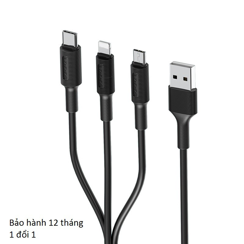 Cáp sạc 3 trong 1 Lightning- Type C- Micro USB dài 1m Borofone BX1