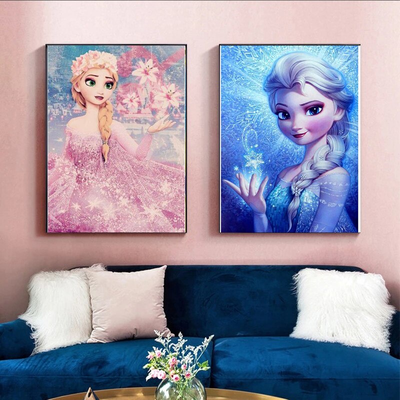 Áp Phích Công Chúa Băng Giá Disney Anna &amp; Tranh Vải Bạt Treo Tường In Hình Nhân Vật Hoạt Hình Elsa Trang Trí Nhà Cửa