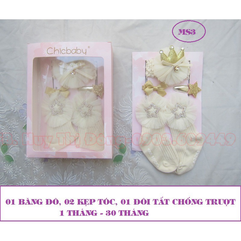 SET KẸP TÓC+BĂNG ĐÔ+TẤT CHIC BABY CHO BÉ