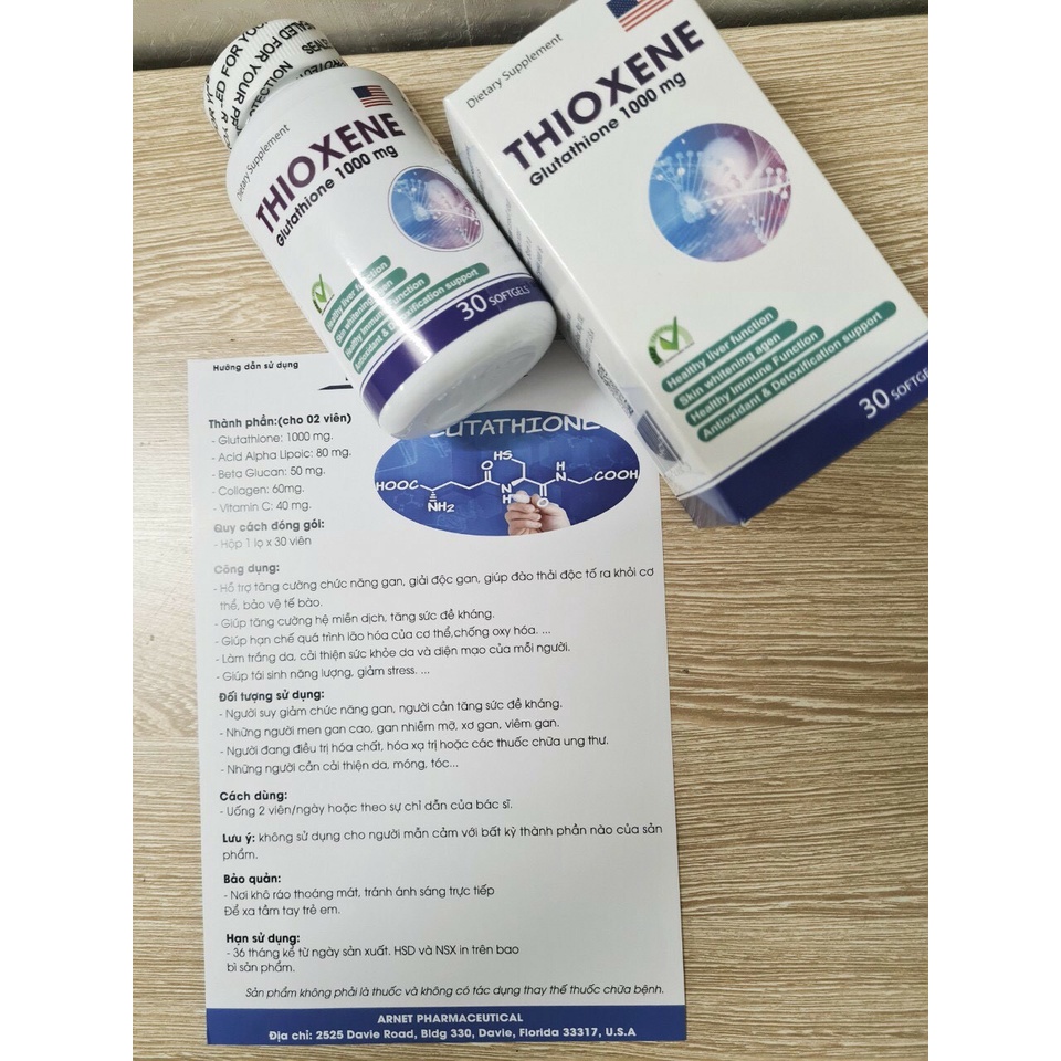 Thioxene Glutathione 1000mg _viên uống trắng da của Mỹ hộp 30 viên nang