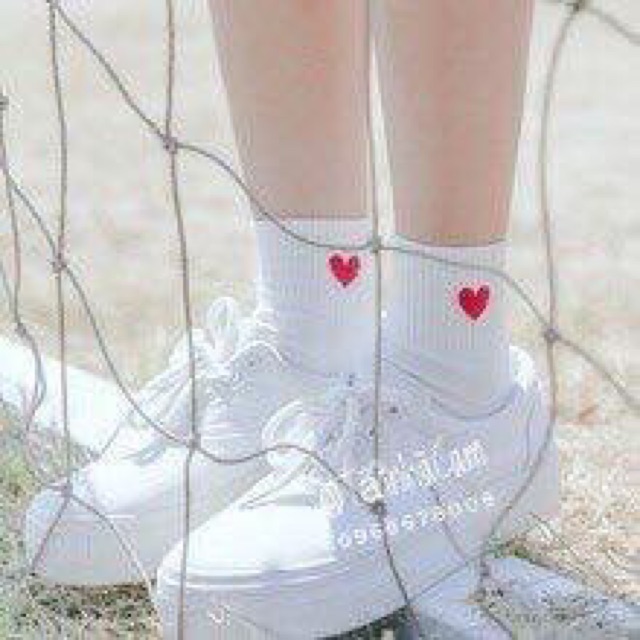 Tất cao cổ nam vớ cao cổ nữ trắng trái tim ❤️