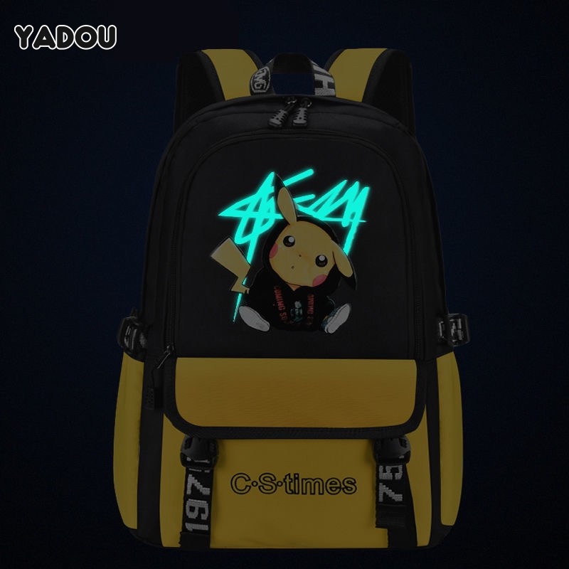 Balo đi học YADOU nhẹ in hình Pikachu Luffy One Piece dễ thương bảo vệ cột sống chống thấm nước cho học sinh