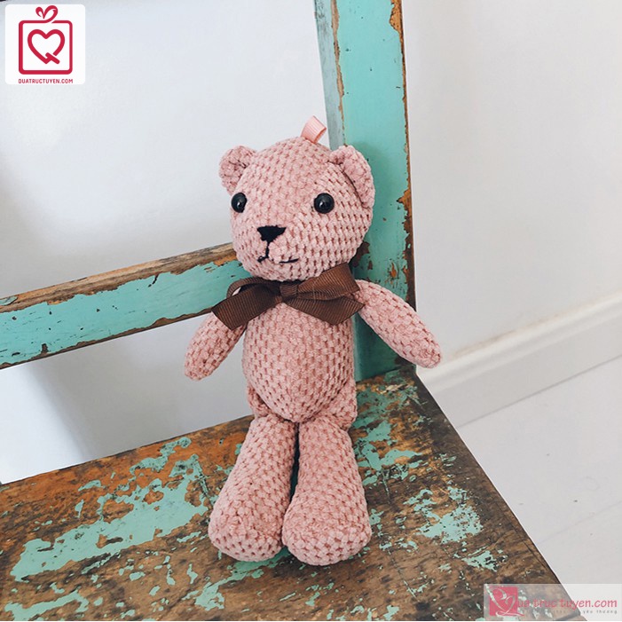 Gấu bông len Teddy nhỏ 18cm (Hồng/Xám)