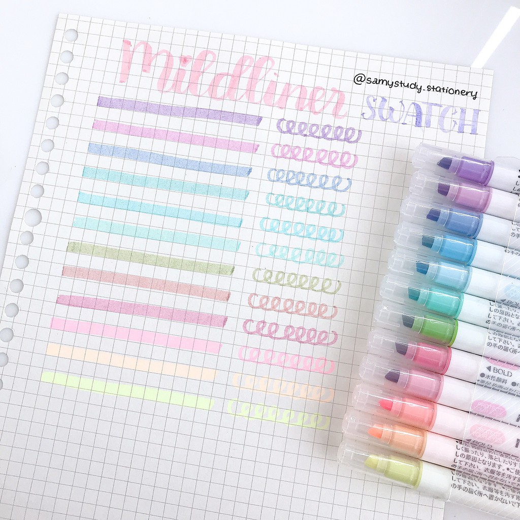 Bút Highlight set 12 cây Houkai bản dupe hoàn hảo Zebra Mildliner (Đọc mô tả) Bullet journal