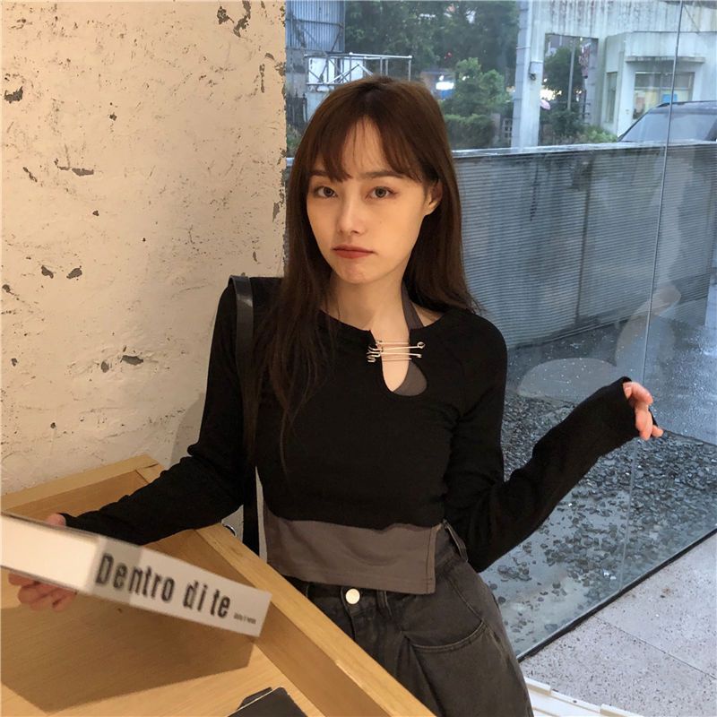 Set Áo Thun Tay Dài Hở Eo + Áo Thun Sát Nách Màu Xám Thời Trang JH-CX-33