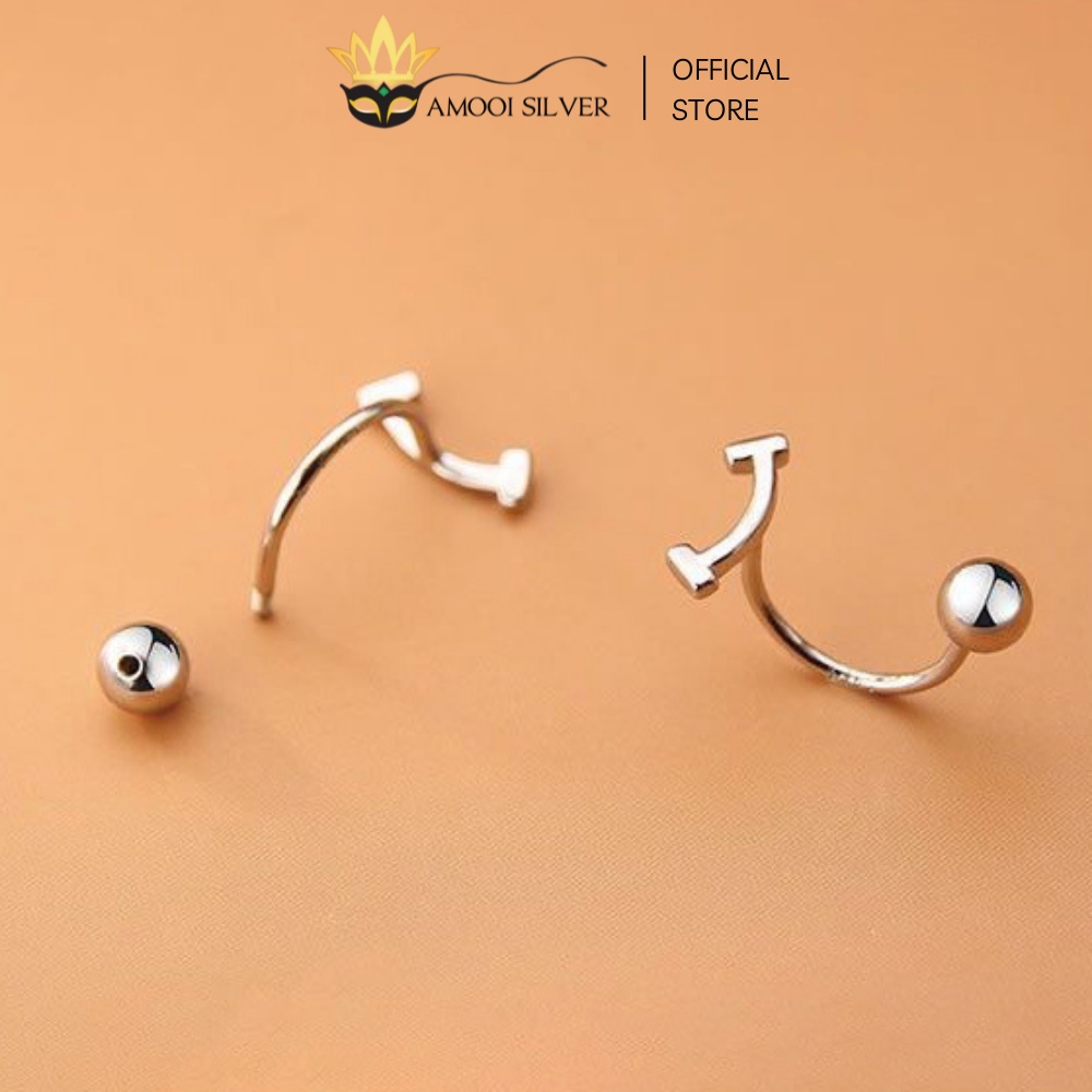 Bông Tai Bạc S925 Dáng Chui Mẫu Mặt Cười Đính Kèm Bi Vặn - Amooi Silver AB173