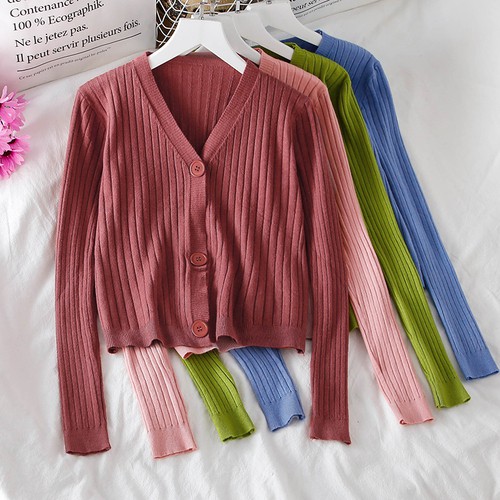 Áo khoác cardigan nữ len mỏng dệt kim ulzzang Hàn Quốc màu sáng