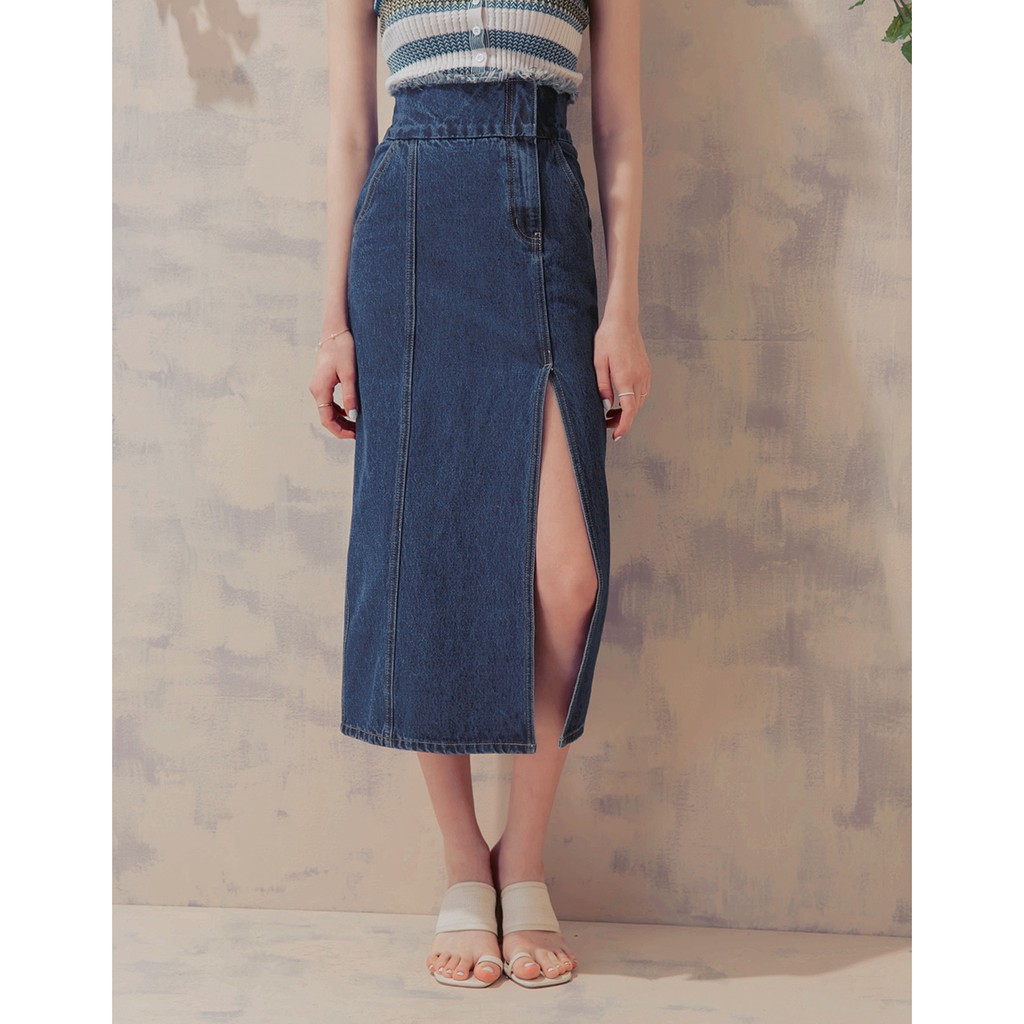 Chân váy jeans xẻ cao eo tua rua nữ Air Space 2010122008