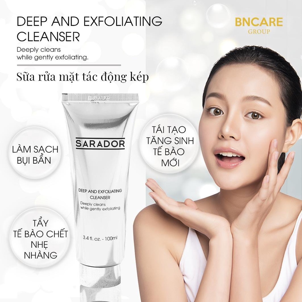 [DATE 12/22] Sữa rửa mặt và Tẩy da chết 2in1 chứa BHA và AHA - SARADOR DEEP AND EXFOLIATING CLEANSER 100ml