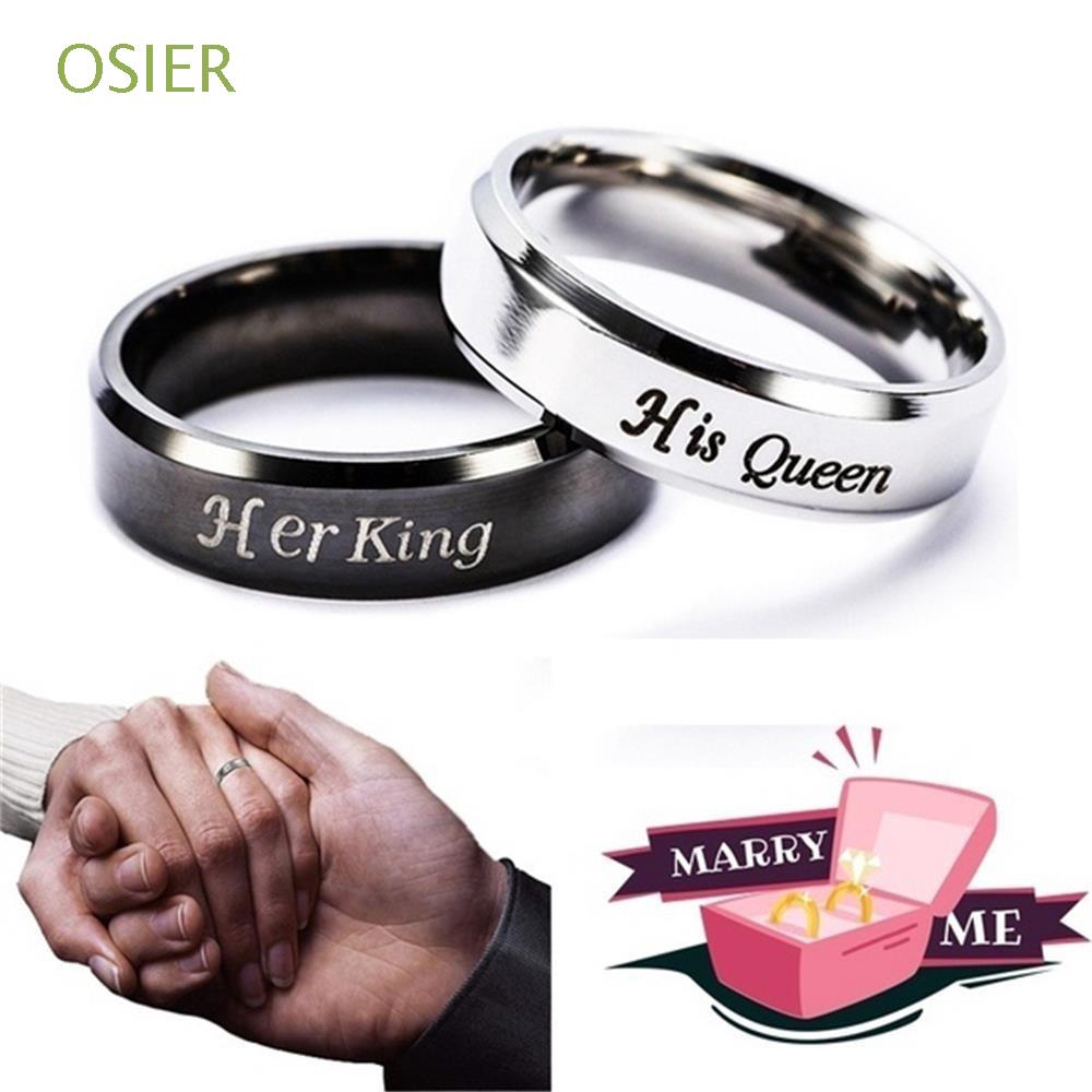 Nhẫn Khắc Chữ His Queen / Her King Bằng Thép Không Gỉ Cho Cặp Đôi