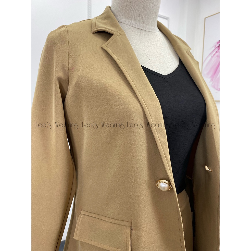 Set vest váy LEOSWEARING chân váy chữ A có túi mix áo blazer tay dài hàn quốc linen bột sang chảnh E94 H48