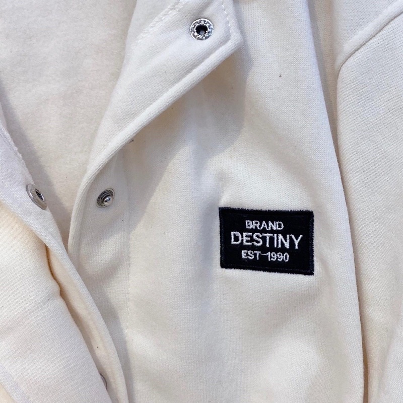 Áo Khoác Jacket Nỉ bông DESTINY màu KEM 🖤 Nam nữ unisex/FREESHIP 🖤 Áo khoác nút bấm