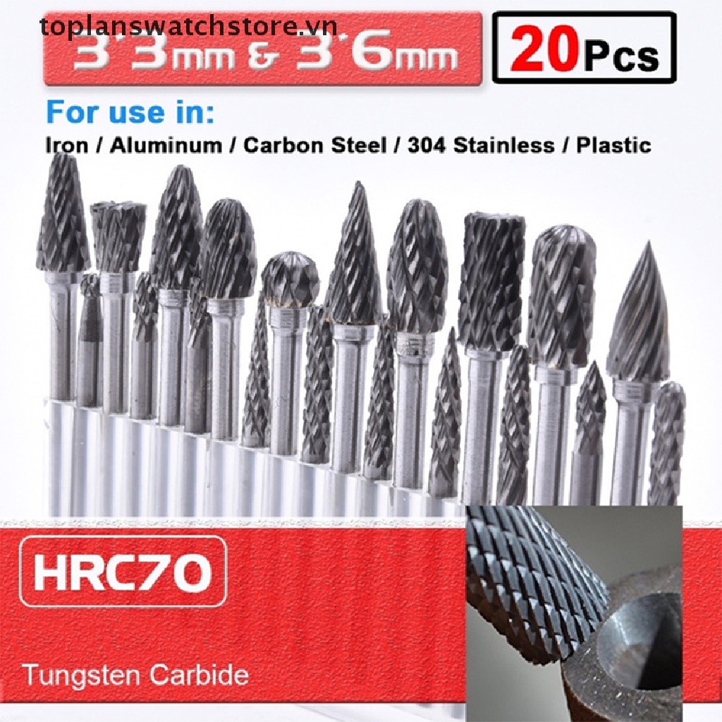 [toplanswatchstore] Set 20 Mũi Mài Hợp Kim Tungsten Carbide 3 * 3mm &amp; 3 * 6mm