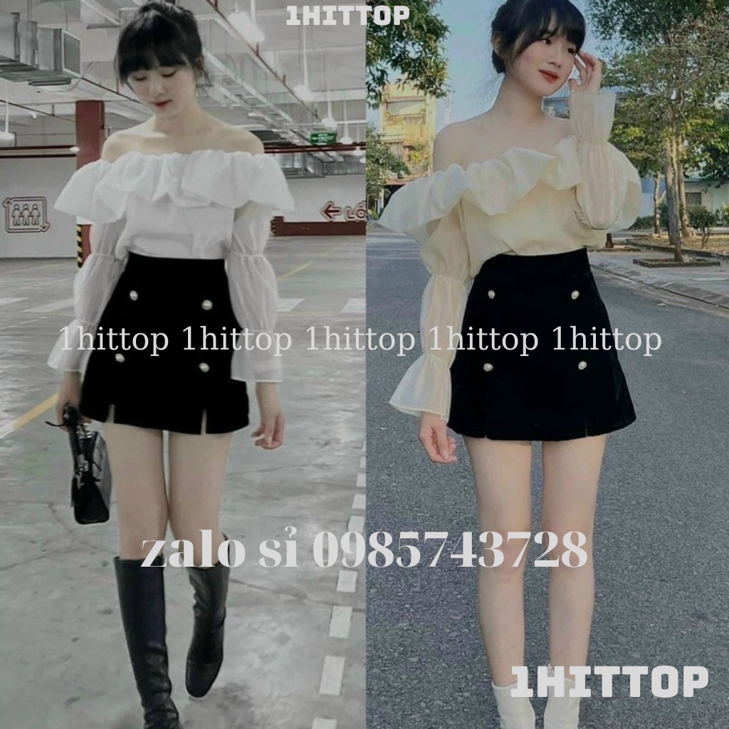 Áo babydoll tay bèo trễ vai chất tơ kaca DT0001 1hittop