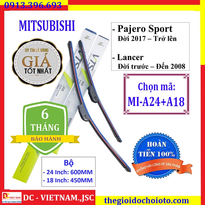 [bh 1năm] Bộ 2 thanh gạt nước mưa ô tô Nano xương mềm cho xe Mitsubishi: Xpander-Jolie-Mirage-Pajero-Pajero Sport-Triton