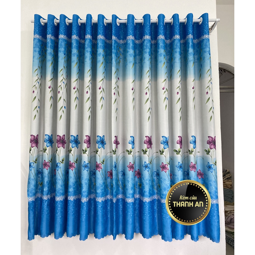 TA007 Rèm cửa chính, rèm cửa sổ, rèm cửa phòng ngủ, rèm trang trí, rèm ngăn phòng, rèm decor chống nắng hoa xanh tím