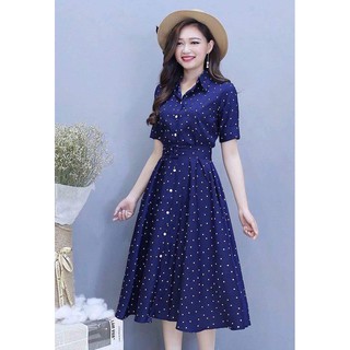 ĐẦM XÒE CHẤM BI CỔ SƠ MI- 3 MÀU ĐỦ SIZE F