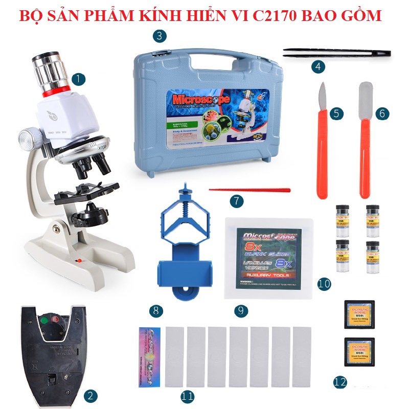 Kính hiển vi sinh học Microscope-C2170 phóng đại lên 1200x, kính hiển vi giành cho học sinh