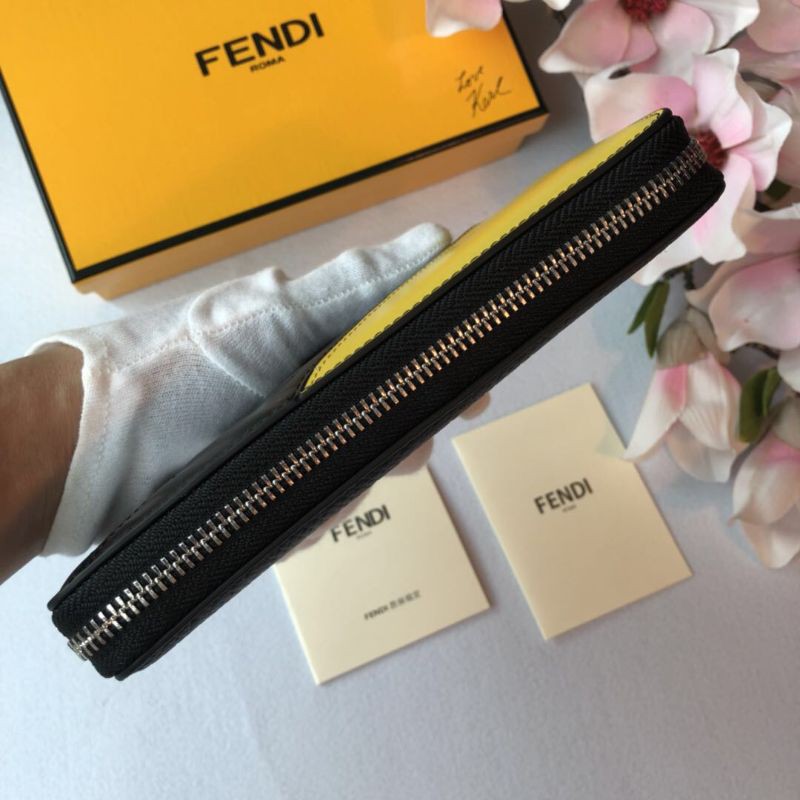 ví da nam nữ cầm tay dáng dài kéo khóa phối ba màu khác nhau Fendi FD