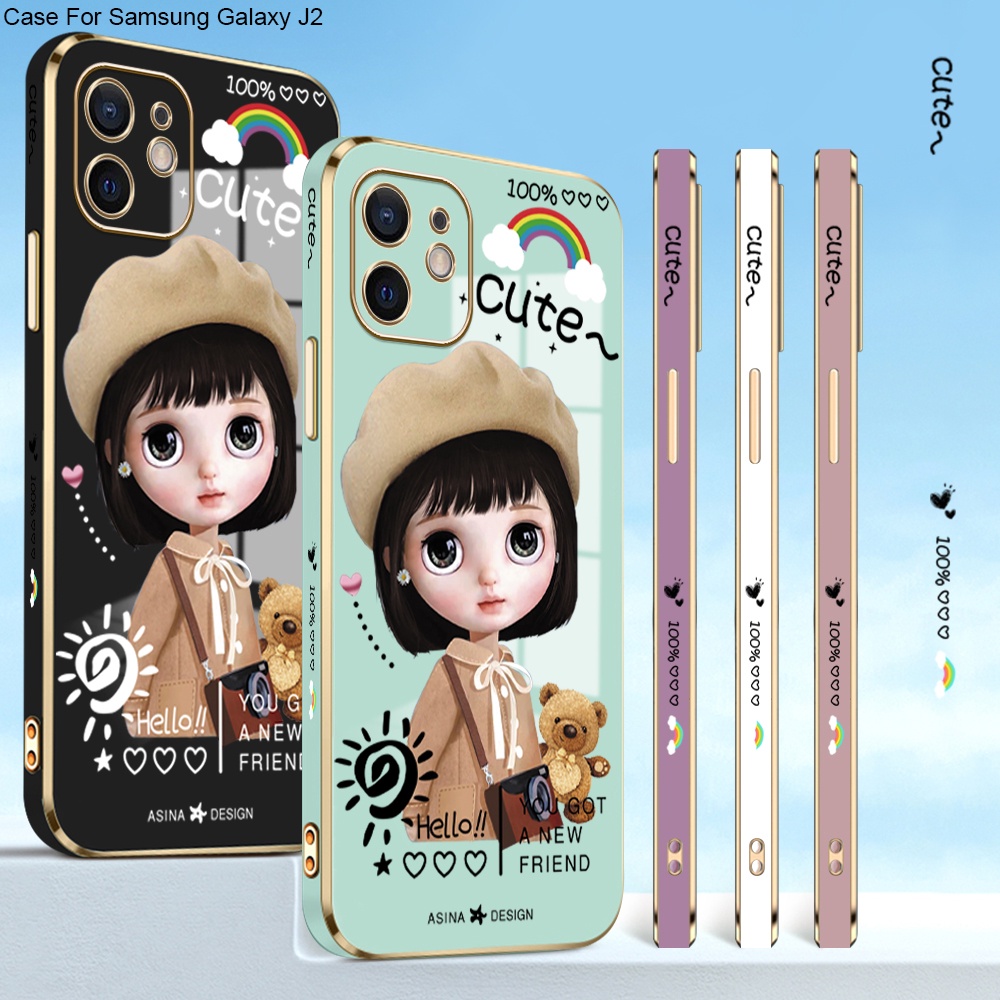 Samsung Galaxy J2 J4 J6 J7 Prime Plus Pro 2018 2017 J4+ J6+ For Phone Case Soft Casing Silicone Cartoon Cute Girl Electroplating Full Cover Shockproof TPU Cases