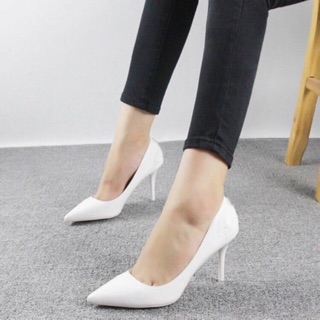 Giày Cao Gót Đế Đỏ Calla Màu Trắng 7p