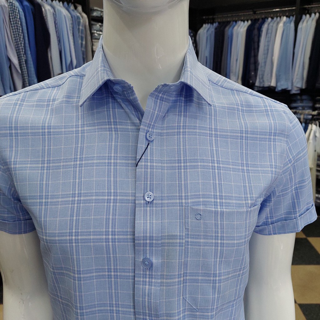 Áo Sơ Mi Nam Ngắn Tay Owen BA22718NT Somi Cộc Tay Công Sở Cao Cấp Xanh Nhạt Kẻ Caro To Chất Cafe Dáng Body Fit Tà Bằng | BigBuy360 - bigbuy360.vn