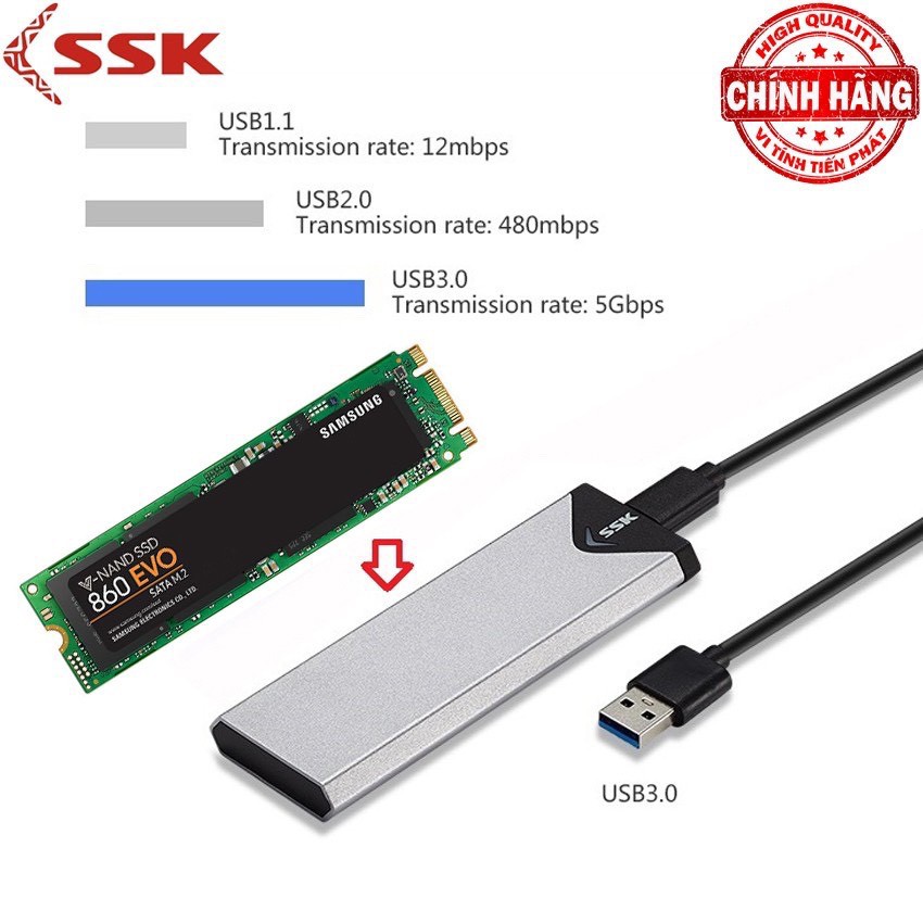 Box chuyển SSD M2 Sata sang ổ cứng di động - SSK SHE-C320,C327 chuẩn USB 3.0 - 5Gbps M.2- Hàng Chính Hãng bh 9 tháng