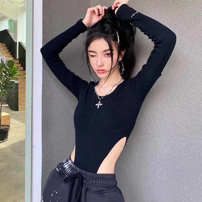smfk infinite deconstruction jumpsuit black tight top slim sexy T-shirt sports style short 2022 | BigBuy360 - bigbuy360.vn
