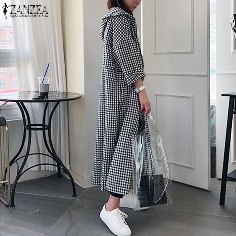 Áo Khoác ZANZEA Tay Dài Có Nón Họa Tiết Sọc Ca Rô Thời Trang Cho Nữ | BigBuy360 - bigbuy360.vn