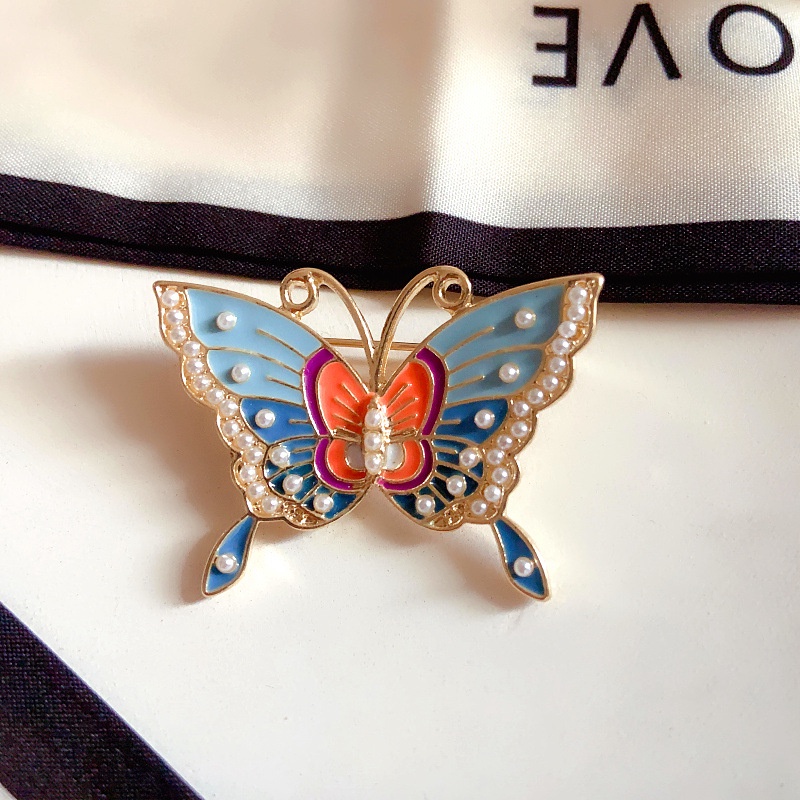 [Hàng Mới Về] Huy Hiệu Cài Áo Hình Bướm Đính Ngọc Trai Tráng Men Tinh Tế Phong Cách Dân Tộc Retro Thời Thượng Mới