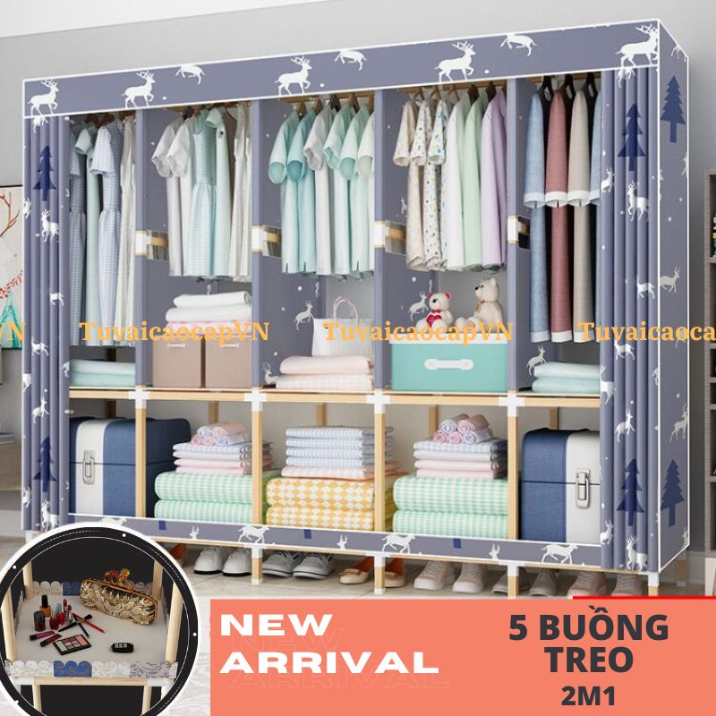 Tủ Đựng Quần Áo Vải Tủ tủ để đồ Vải 4 Buồng Khung 8 và tủ 5 buồng 10 ngăn siêu Gỗ Cỡ Lớn đựng đồ chỉ có tại shop!
