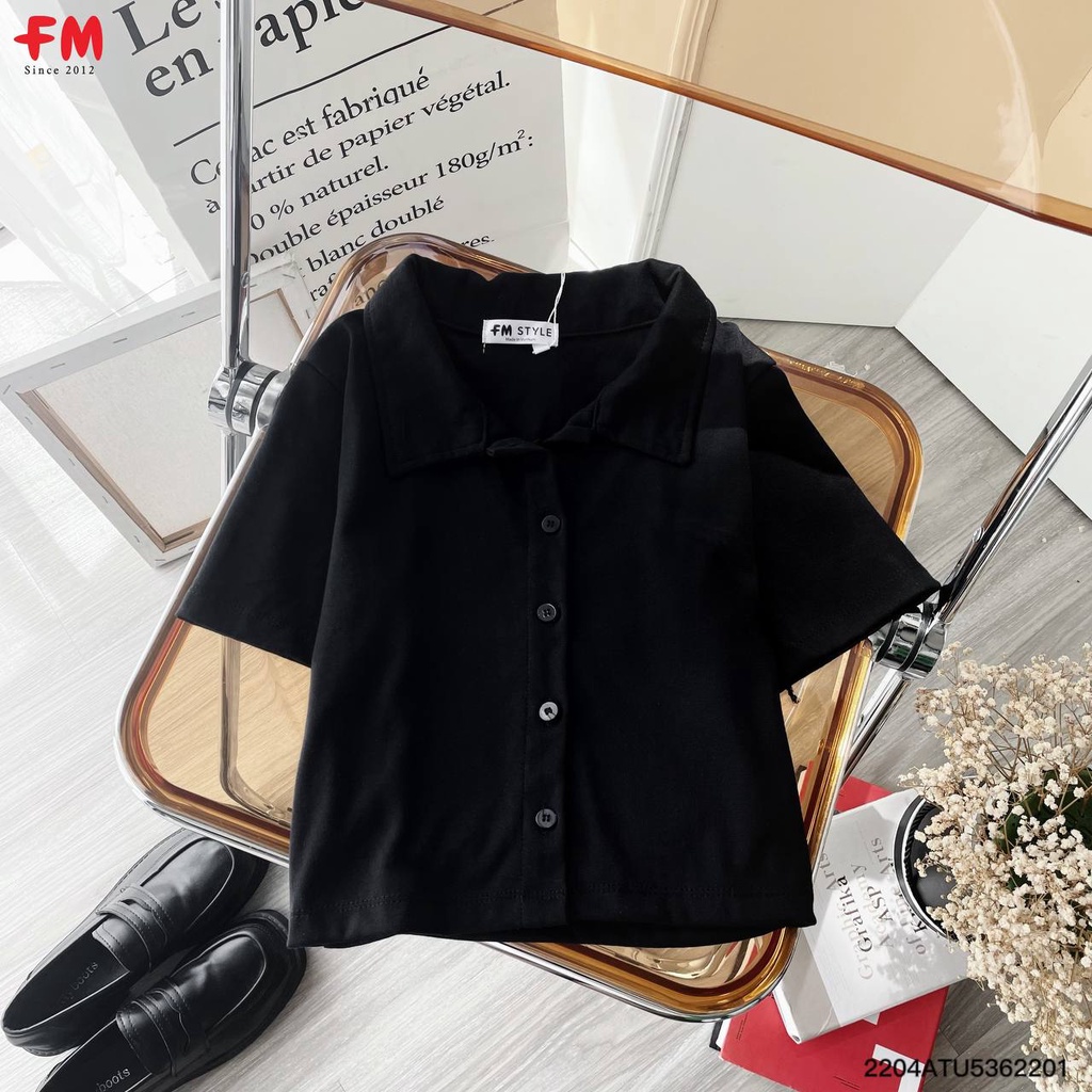 Áo thun croptop cổ bẻ Fmstyle shop áo polo croptop nũ chất lun lạnh dày dặn dễ thương phong cách hàn quốc 204220025