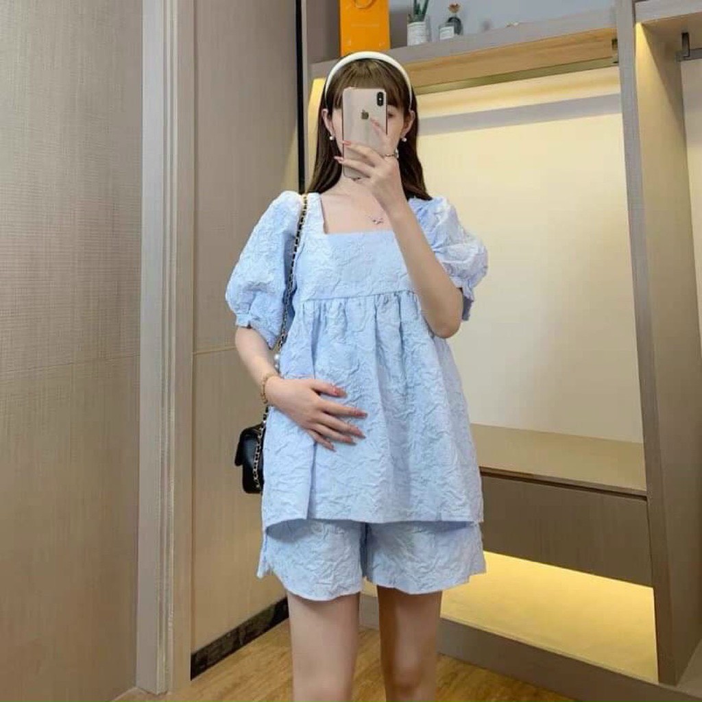 SET BỘ Babydoll đũi nhăn cho mẹ bầu☘️bộ bầu cao cấp siêu mát siêu mềm thiết kế sang chảnh☘️freesize 43~68K BBH 01