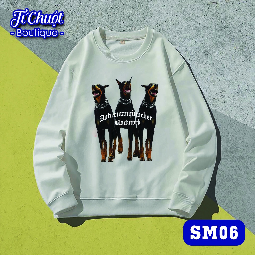 Áo sweater mikenco 3 con chó, áo tay dài nỉ bông mikenco 3 con dobermann nam nữ form rộng thu đông - Tí Chuột Studio