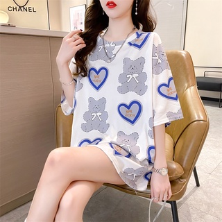 Áo thun nữ tay ngắn cổ tròn form rộng hình gấu graffiti xinh xắn