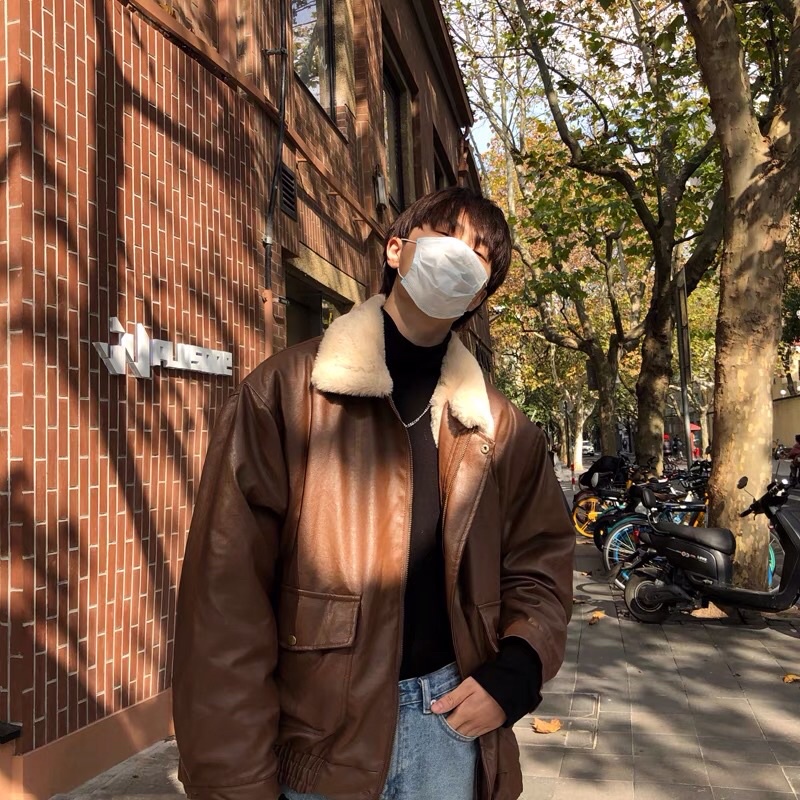 Áo khoác da lót lông thỏ dáng rộng màu đen và nâu Ulzzang siêu chất ❤️