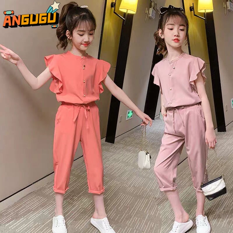 Set Áo Thun Tay Ngắn + Quần Dài Màu Hồng Thời Trang Mùa Hè Cho Bé Gái Từ 3 Đến 4-5 - 6 Đến 7 Đến 8 Đến 9-10 Đến 11 Đến 12 To 13 Tuổi